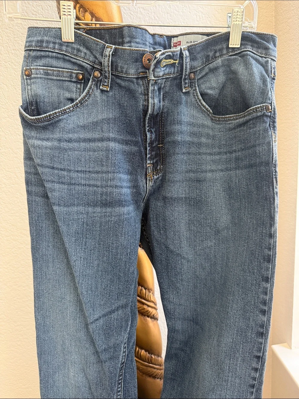 Wrangler Slim Straight Jeans Men's Medium Wash Blue Cotton Blend 30x32